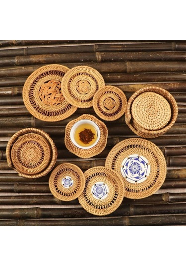 Suntek Tatil Yemeği Yemek Ev Için Yuvarlak Dokuma Servis 8cm Kahverengi