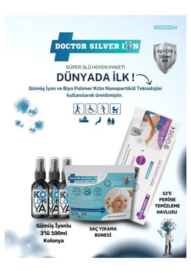 Doctor Silver Ion Gümüş İyonlu Kolonya 3 x 100 ML + Saç Yıkama Bonesi + Perine Islak Mendili 12'li