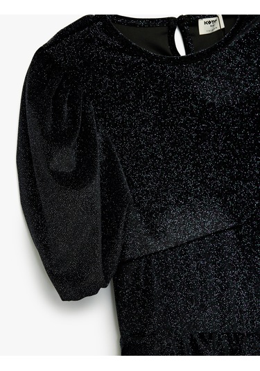 Koton Fırfır Detaylı Kısa Kollu Bisiklet Yaka Simli Elbise Siyah 6wkg80013ak Siyah