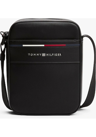 Tommy Hilfiger Erkek İmzalı Çapraz Askılı Muhabir Çantası Siyah
