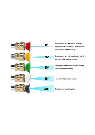 Dianziye Stainless Steel-copper 5'li Fırça Ve Açılı Nozzle Seti, 1/4" Hızlı Bağlantı, Basınç Yıkama Makinesi İçin 0 ,15 ,25 ,40 ,sabun