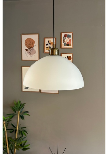 Perry Beyaz Cam Tekli Avize Yarım Lale Başlık Retro Sarkıt Lamba Restoran Salon Aydınlatma Beyaz