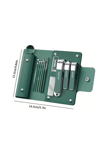 Oldfriend Set119 Gradyan Yeşil 10 Parça Manikür Seti, Tırnak Makası Ve Kulak Kaşık Bakım Kiti Seyahat Veya Ev İçin Hediye