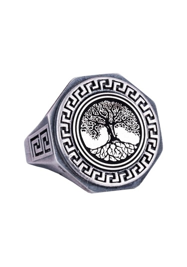 925 Ayar Gümüş Yüzük - Yunan Anahtarı Tasarımı Erkek Yüzüğü - El Yapımı Yüzük Gümüş