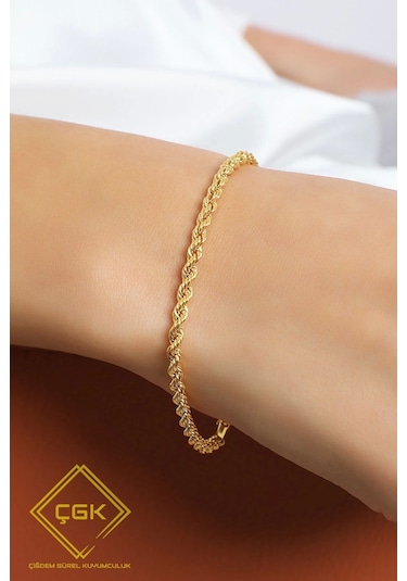 Çgk Çiğdem Gürel Kuyumculuk 2 Mm Halat Zincir Altın Bileklik Çok Renkli