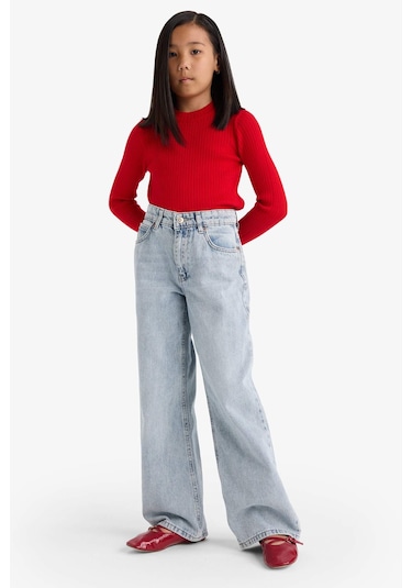 Defacto Kız Çocuk Fitted Bisiklet Yaka Ribana Kazak E9849a825aurd117 Kırmızı