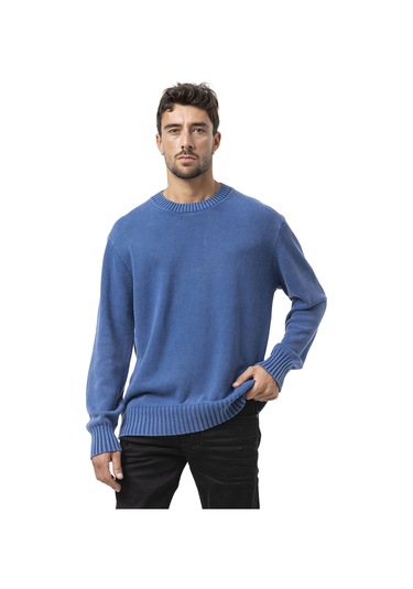 Cp289 Erkek Yuvarlak Yakalı Pamuklu Örme Kazak Indigo