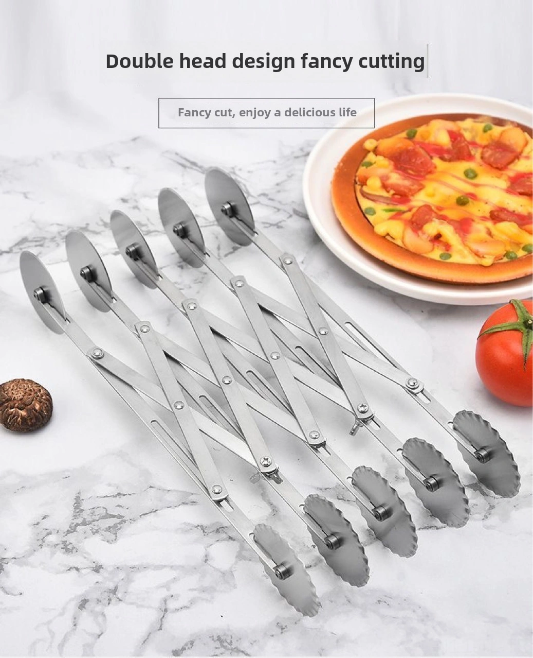 Hombey Pratik Mutfak Aleti: Çelik 5 Tekerlekli Pizza Dilimi, Hamur Kesici Ve Fırın İşleri İçin Çift Uçlu Kaydırmalı Bıçak Diğer