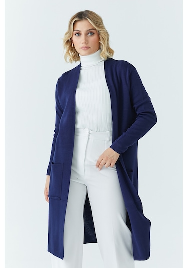 Modaplaza Kadın Cepli Düz Uzun Hırka 4341- Lacivert