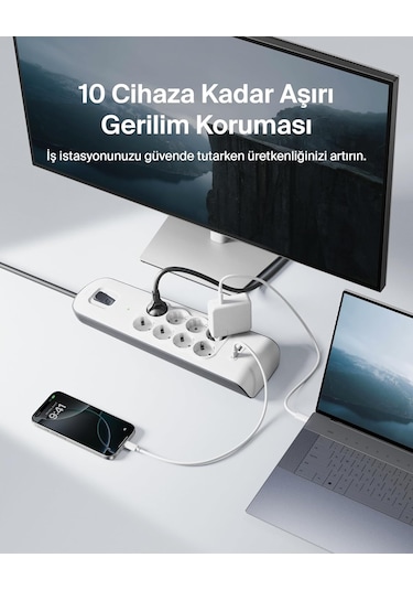 Belkin Bsv804vf2m Akım Korumalı Uzatma Priz,8 Çıkışlı Priz,2,4a Ç