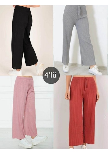 4'lü Likralı Bol Paça Rahat Kadın Pijama Altı Tek Alt Pijama Altı Karışık Çok Renkli