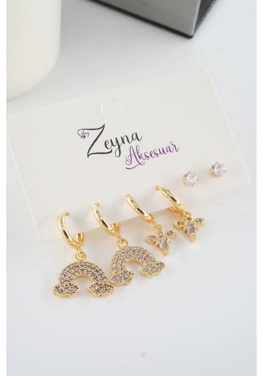 Kadın Vip Seri Baget Zirkon Taşlı Gökkuşagı Model 6'lı Küpe Seti