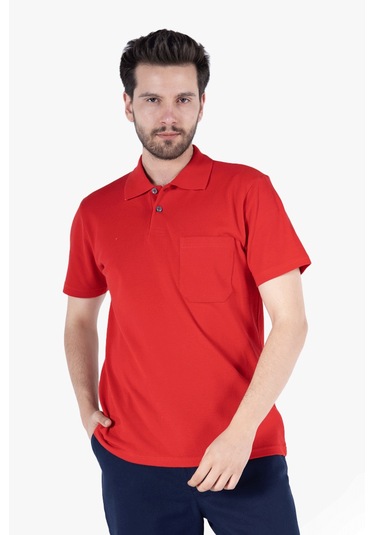 Polo Yaka T-shirt %100 Pamuk Cepli Kırmızı