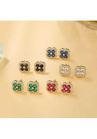 Flybuy Hecheng 18k Altın Kaplama Cz Taş Çiçek Küpe, Romantik Kadın Küpe, Gold Rose Red, 1.50 Cm-gümüş Gümüş