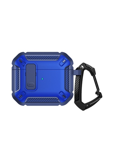 Airpods Uyumlu 3 İçin Kancalı Kalkan Darbeye Dayanıklı Kulaklık Koruyucu Kılıf Mavi