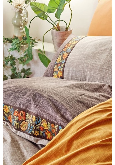 Folk Art Tek Kişilik Nevresim Takimi Vizon.