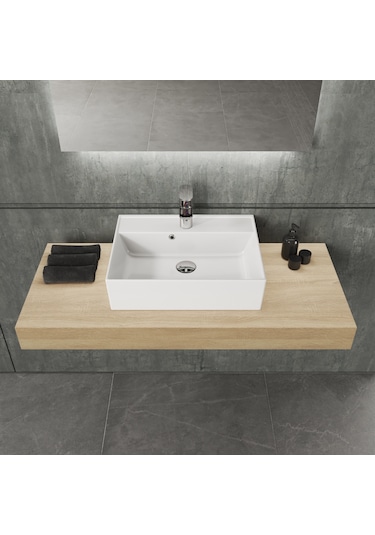 Aqua Bagno Plan Tezgah Üstü Kare Çanak Lavabo 50 x 38 CM
