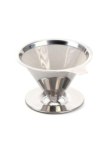 Kangvka Çift Zarlı Paslanmaz Çelik Kahve Filtresi - Yeniden Kullanılabilir, Taşınabilir, 2-4 Bardak, Hızlı Hazırlama, Kağıt Filtreye İhtiyaç Yok Gümüş
