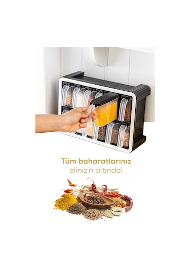 Vienev 12li 250 Ml Standlı Kendinden Yapışkanlı Kaşıklı Baharatlık Seti Antrasit