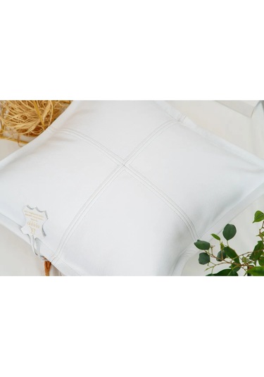 Premium Dekoratif Beyaz Deri Kırlent Kılıfı/ev Ve Ofis Için Gerçek Deri 45x45cm Kırlent Kılıfı Beyaz