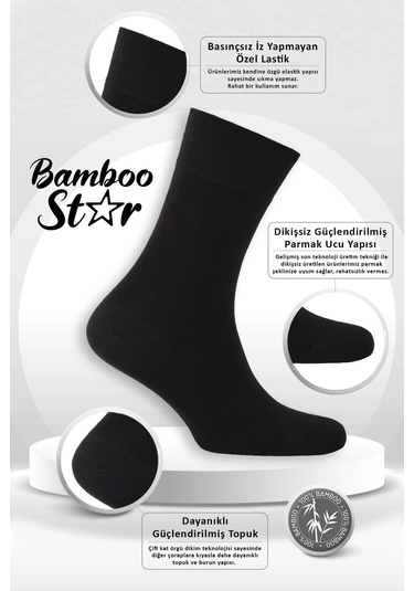 Bambu Erkek Soket Uzun Düz Siyah Dikişsiz 3'lü Premium Kutulu Çorap Çok Renkli