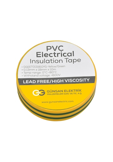 Günsan Sarı-Yeşil Elektrik İzolasyon Bandı 10 Adet