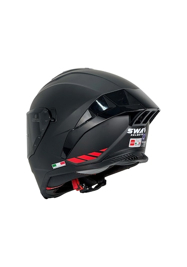 Sway SW 867 Red Strıp Siyah Camlı Motosiklet Kaskı Mat Siyah