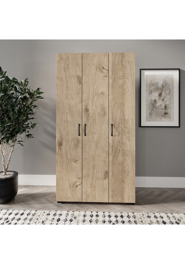 Soft 3 Kapaklı Meşe Gardırop, Elbise Dolabı - Tamamı 1. Kalite Md