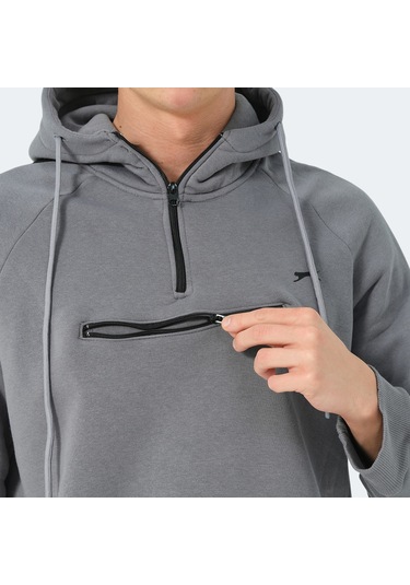 Slazenger KLEMENT IN Erkek Kapüşonlu Fermuarlı Koyu Gri Sweatshirt