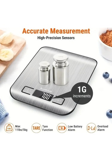 Wondernest Terazisi Paslanmaz Mutfak Lichen Gümüş Dijital Tartı 5/10kg Bz Gümüş