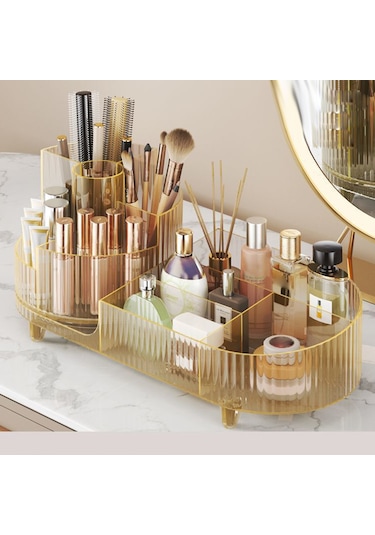 Moveevo Kozmetik Düzenleyici Masaüstü Döndürülebilir Makyaj Fırçası Saklama Tüpü Ev Şifonyer Mücevher Ruj Bölmesi Saklama Kutusu