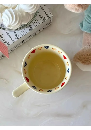 Suofeng Seri Porselen Kupa Ve Kaşık Seti - Beyaz 300 Ml - Glaze Kaplama - Ev, Hediye İçin Uygun Sarı