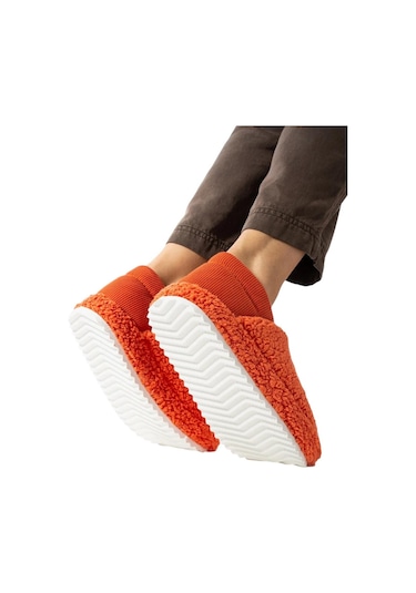 Kadın Lastikli Kaymaz Taban Peluş Havlu Kumaş Ev Ayakkabısı Panduf Turuncu-turuncu Turuncu
