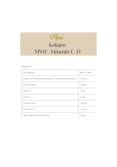 Provega Collagen Gold Kolajen MSM Vitamin C ve D Vitamin 30 Kapsül