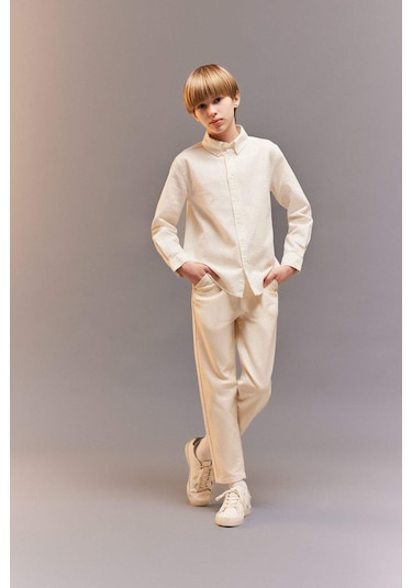 DeFacto Erkek Çocuk Polo Yaka Dokulu Uzun Kollu Gömlek D7772A825SMER110