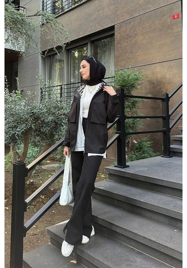 Cep Detaylı Kısa Trençkot Brc1907 Siyah 001