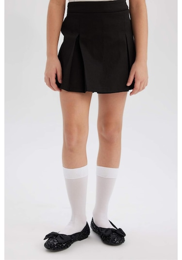 DeFacto Kız Çocuk Basic Düz Gabardin Şort Etek E0643A825SMBK27 Siyah