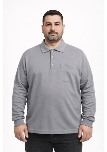 Classics Men Simenti Büyük Beden Erkek Polo Yaka Sweatshirt - 7564 Gri