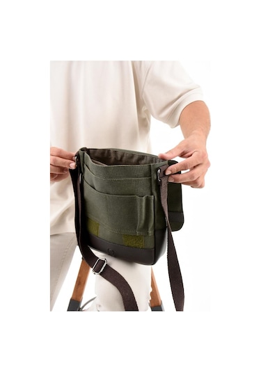 Kanvas Kumaş Tablet Çantası Erkek Postacı Çanta 27 23 Cm Çapraz Askılı Omuz Çantası Haki