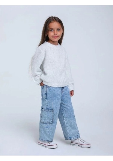 Kız Çocuk Simli Kırçıllı Bluz-14305 Ekru