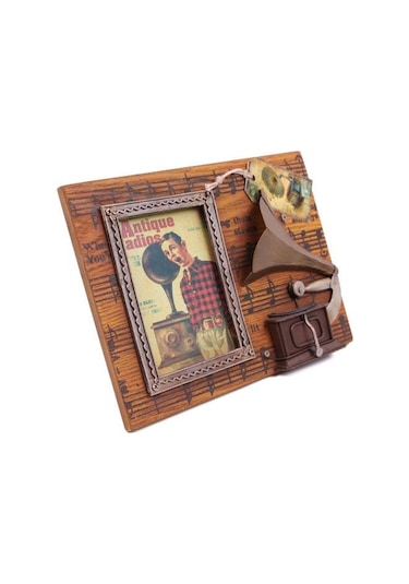 Dekoratif Metal Çerçeve Gramofon Dekorlu Vintage Hediyelik