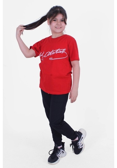 Fyk Kids Atatürk-ımza-bayrak Baskılı Unisexs Takım Kırmızı - İmza Kırmızı