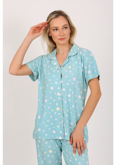 Nisanca Kısa Kollu Milan Gömlek Pijama Takımı- Genç Anne Serisi mavi