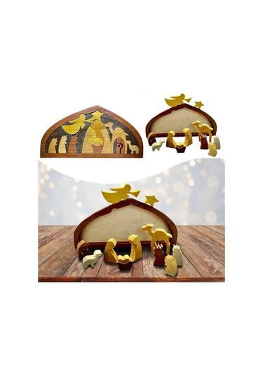 Fortunelane Ahşap İsa Doğuşu Puzzle Dekorasyon, Ev Dekoru Ve Zeka Oyunu, 20x9cm