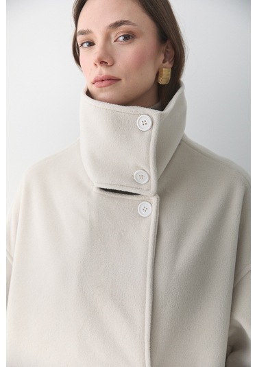 Taş Vittoria Düğmeli Yaka Kaban - 2511 Taş
