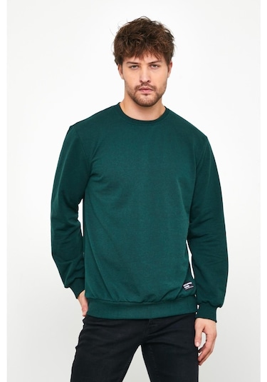 MMetalic Erkek Koyu Yeşil Basic Bisiklet Yaka Sweatshirt