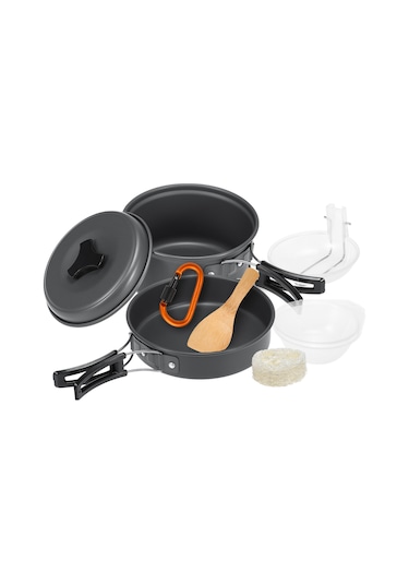 Teltree Kamp, Yürüyüş Ve Piknik İçin 10 Parça Kompakt Alüminyum Tencere Seti - Isıya Dayanıklı, Hafif Ve Kolay Taşınabilir Siyah