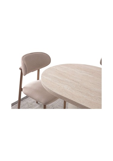 Travertino Modern Yemek Masası 6 Sandalye Takım Mermer