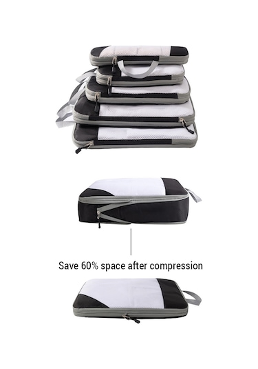 Maiyame Sıkıştırılabilir Seyahat Çantası Organizatörü - 7 Parça Set Siyah/gri/bej/mavi Siyah