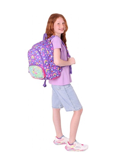 Kaukko Kids Üç Gözlü Kız Çocuk Okul Sırt Çantası Flamingo Nakışlı Ve Baskılı - L5226 Pembe - Mor